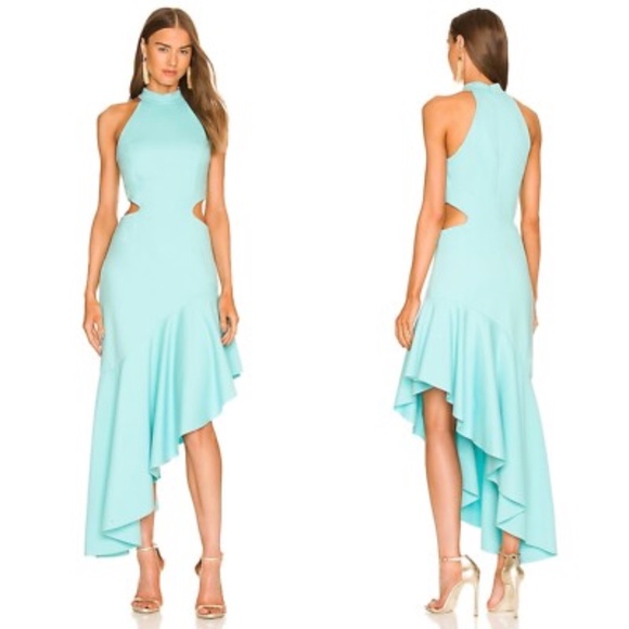ELLIATT Aquamarine SPECTER Side Cutout MOCK NECK Asymmetric COCKTAIL DRESS - Picture 1 of 8